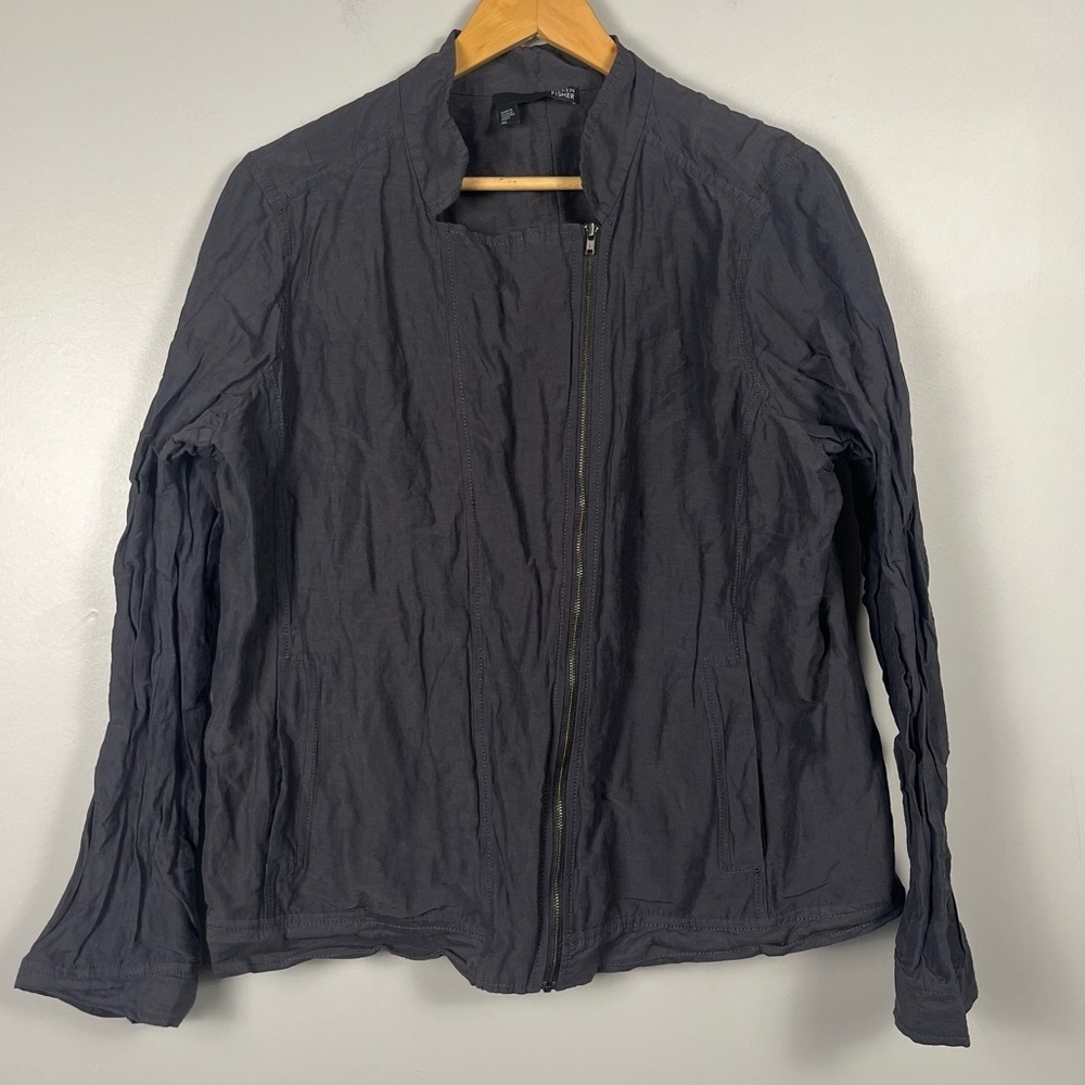 Eileen fisher Rumpled Cotton Steel Coat grey metallic size XL lightweight